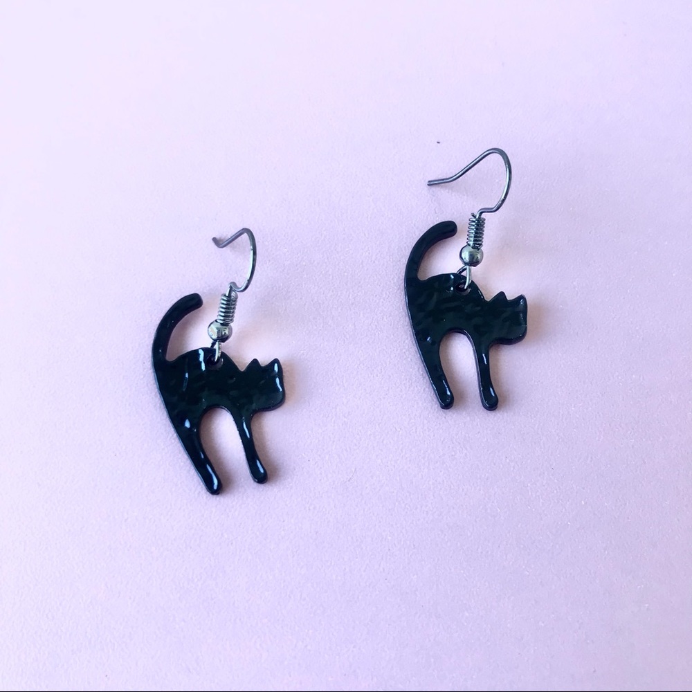 Black Cat Earrings | Arched Back Cat Dangles | Witchy Gothic Jewelry
